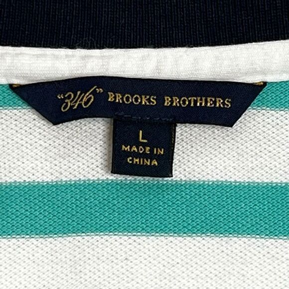Brooks Brothers teal and white striped short sleeve polo shirt size L - Picture 11 of 16